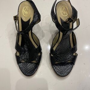 ASH Black Snakeskin patent leather Wedge Sandal